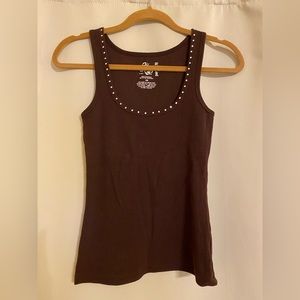 Brown tank top with sparkle studs